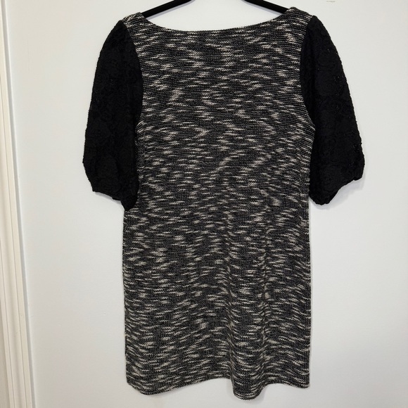 Anthropologie Sweater Dress Small Black Gray Textured Knit Puff Sleeve Pockets - Picture 2 of 8